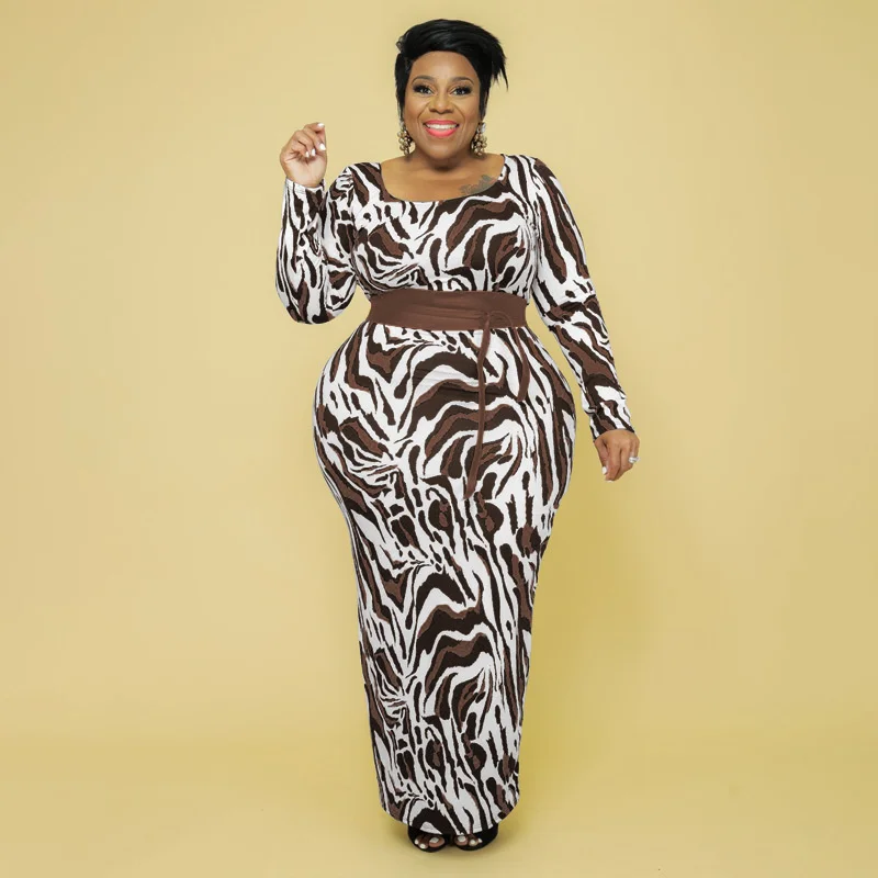 Plus Size Women Dresses 2023 Fashion Leopard Print Slim Elegant Dresses Casual Commute Large Size Long Sleeve Dress For Female