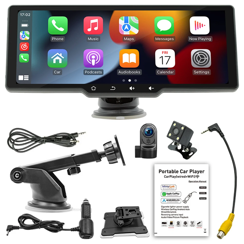 

10.26 Inch Multimedia Player Mirrorlink Wireless Carplay Android Auto Stereo Radio HD Touchscreen Dash Cam USB SD FM Transmitter