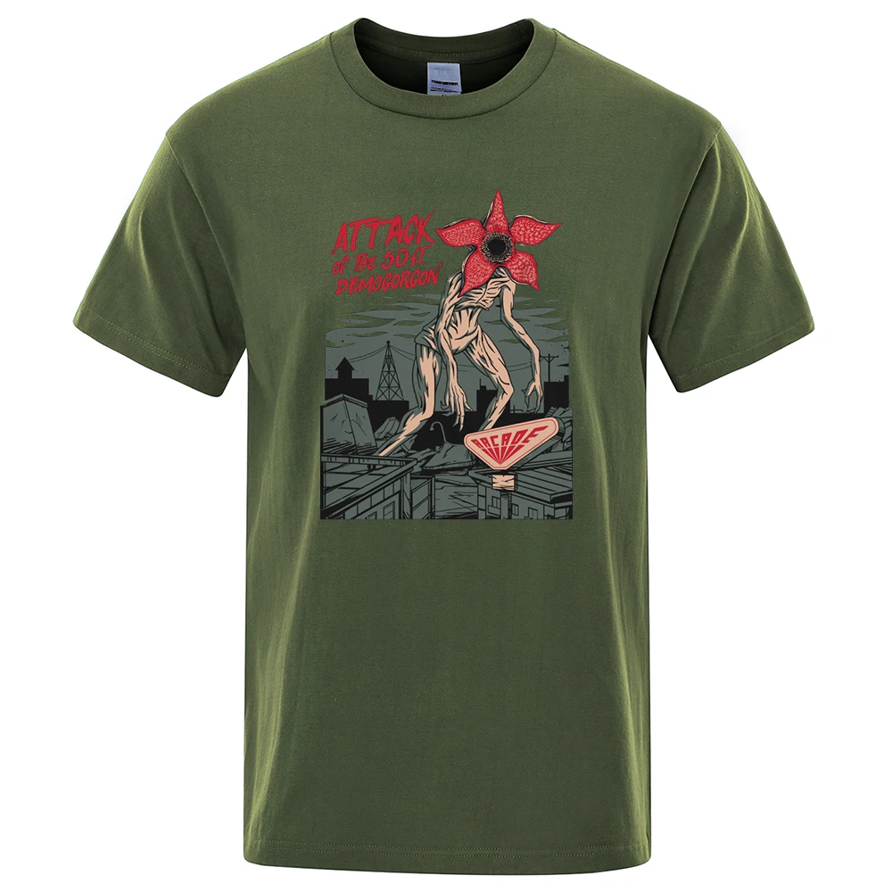 

Attack Of The 50 Ft. Demogorgon T-Shirt For Male Loose Cotton Tops Tee Stranger Things Funny Printed Trendy Short Sleeve Shirts