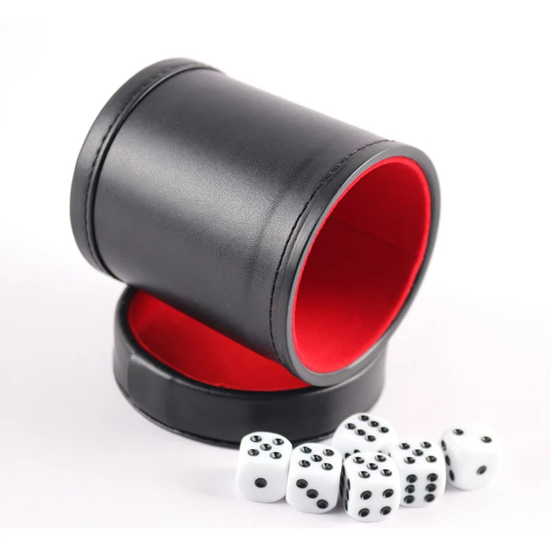 

1X 83*92mm New Black PU Leather Flannel Mute Dice Cups With 5pcs Dices Bar Game Supplies