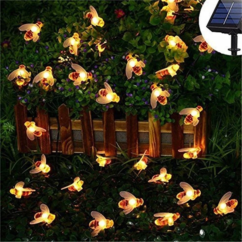 

Cute Honey Bee Solar Powered LED String Lights Perfect for Outdoor Gardens Fences Patios and Christmas Garlands with 20/50LEDs