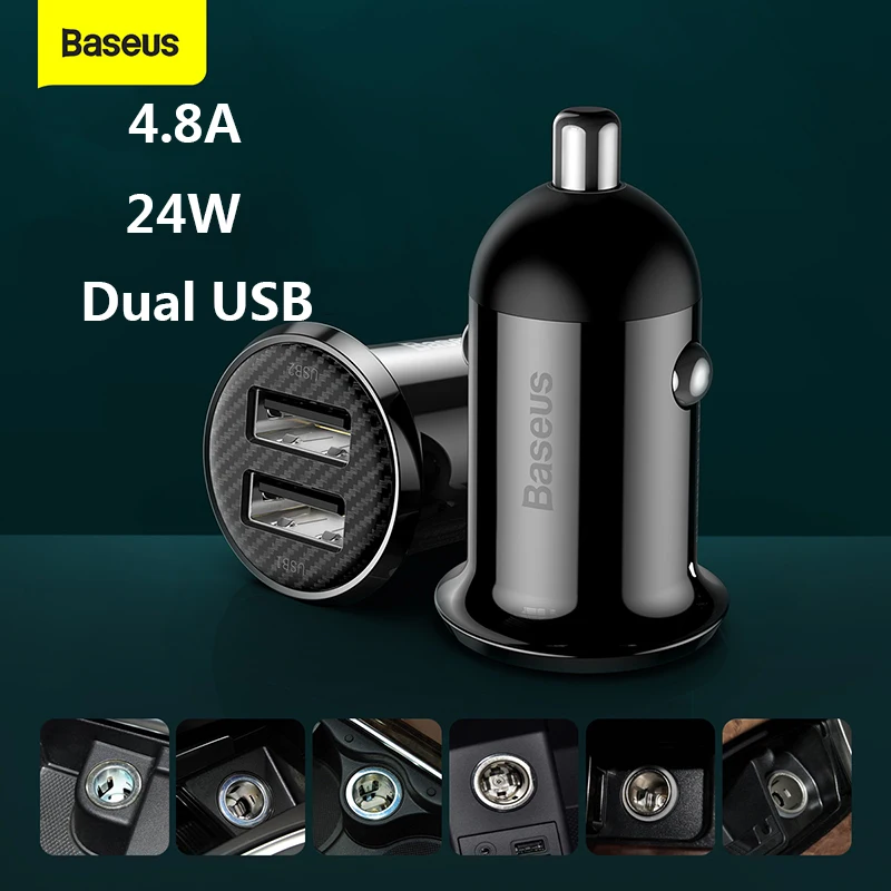 Baseus 4.8A 24W Dual USB Car Phone Charger  Phone Car Charging Adapter For iPhone Xiaomi Huawei Fast Car USB Charger in Car