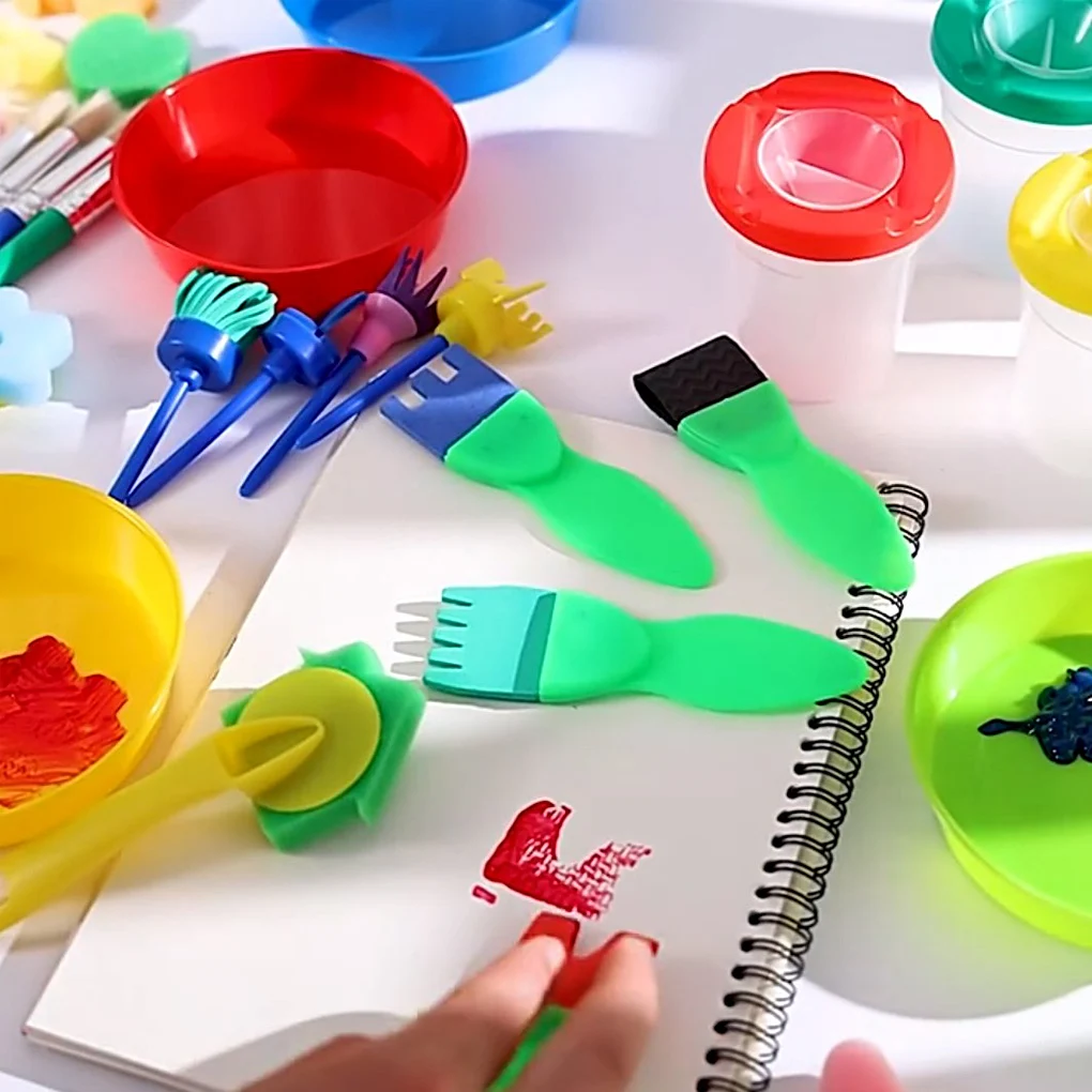 

24 Pcs/set Kids Sponge Painting Graffiti Brushes DIY Roller Stamp Apron Palette Kit Preschool Early Learning Toys