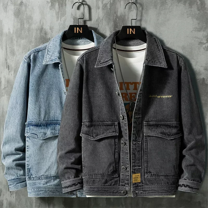 

NEW IN New autumn Men's retro loose denim jacket Fashion streetwear blue Dark gray denim coat male Brand clothes