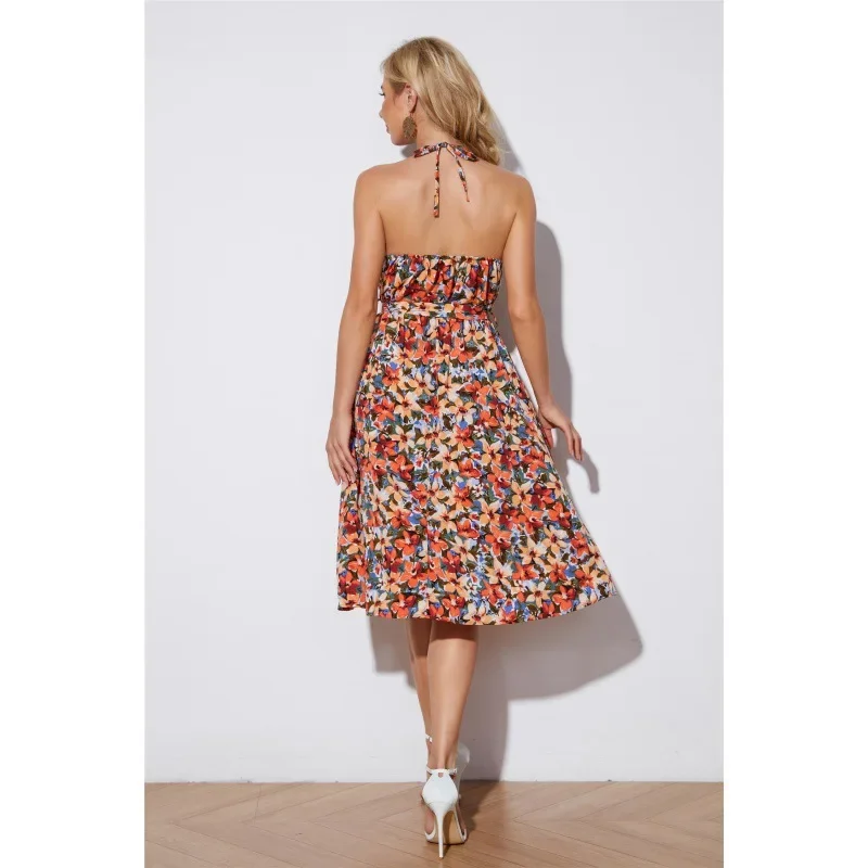 Новинка 2022 летнее платье с завышенной талией и принтом на шее из Европы Америки