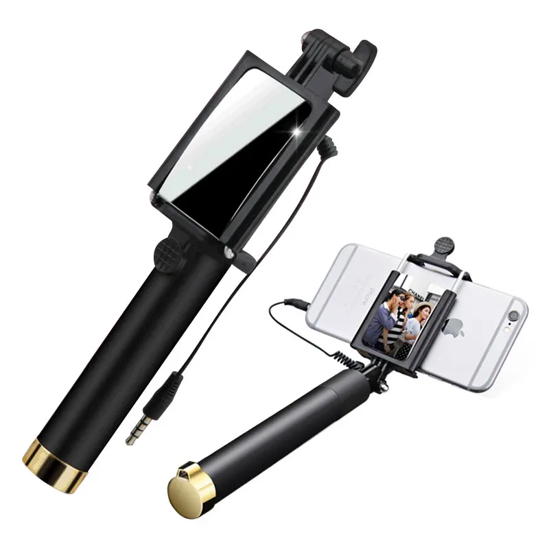 Mini Selfie Stick Portable with Mirror Extendable Monopod Selfie-Pole Handheld Wired Selfie Stick For iPhone Xiaomi for Smartpho