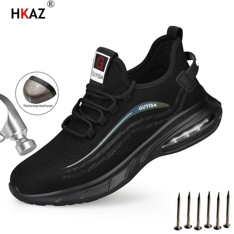 

HKAZ Shoe Toe Protection Men's Sneakers Work Safety Cotton Fabric Ankle Synthetic Rubber Fabric Men Boots Work Shoes 0207