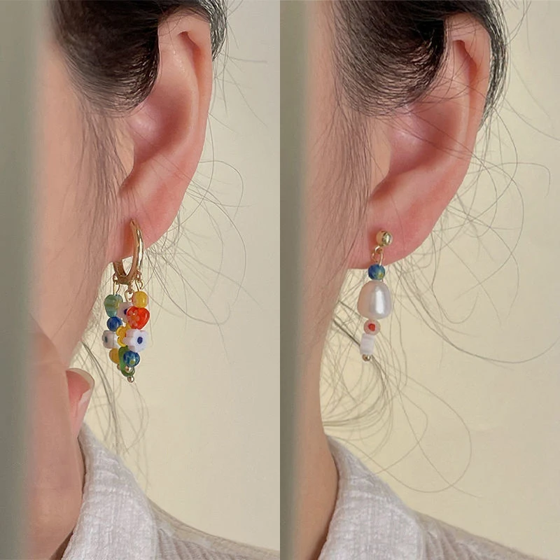 

Vintage Bohemia Fashion Asymmetric Candy Colored Stud Earrings For Women Girls New Simple Dangle Earrings Boho Jewelry Pendiente