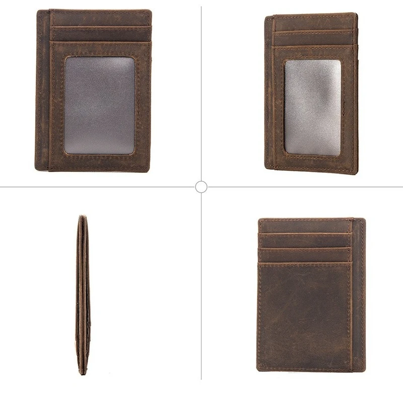 Genuine Leather Card Sleeve Men RFID Thin Retro Crazy Horse Leather Card Holder Women Credit Card ID Card Holder Men Business