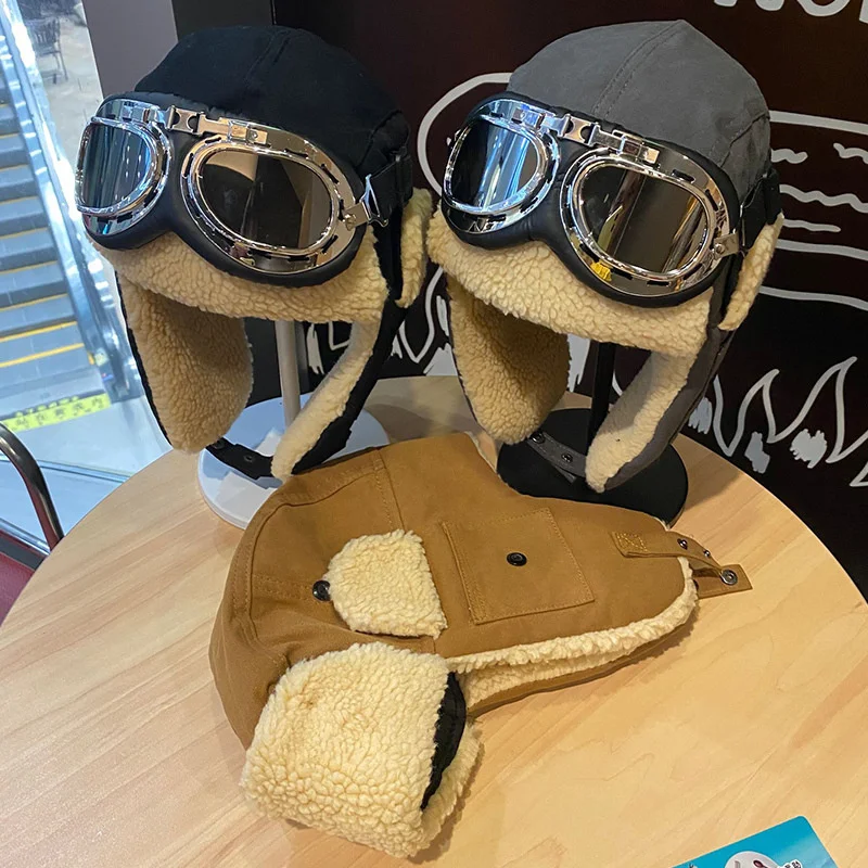 

Winter Lei Fen at Men and Women Tickened Cyclin Pilot at Cold Proof Cotton Warm Ear Protection Cap Ski Mask Bomber ats