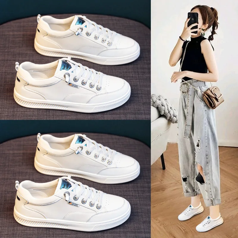 

Кеды женские из экокожи, низкие кроссовки, без застежки, скейт, модная обувь для студентов, спортивная обувь для отдыха, белые