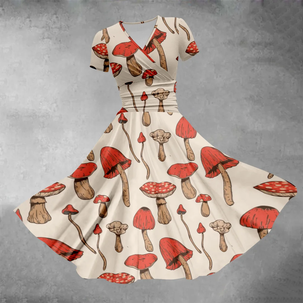 Женское летнее платье-макси с принтом в виде грибов
