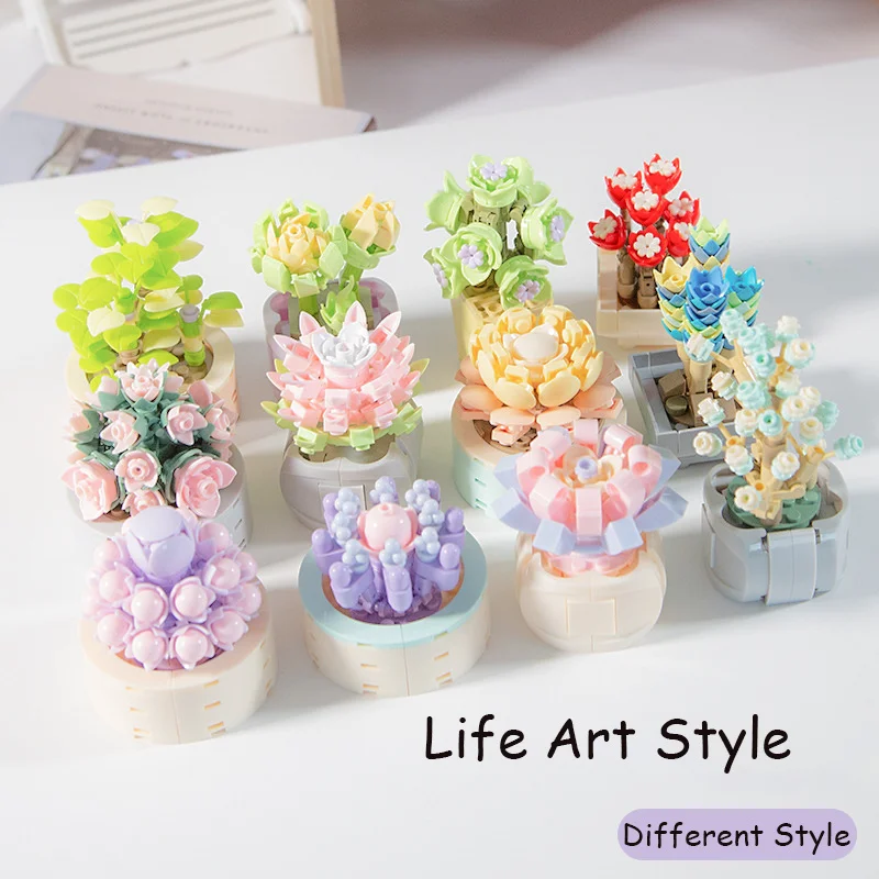 Искусственный креативный цветок букет бонсай строительные блоки городское