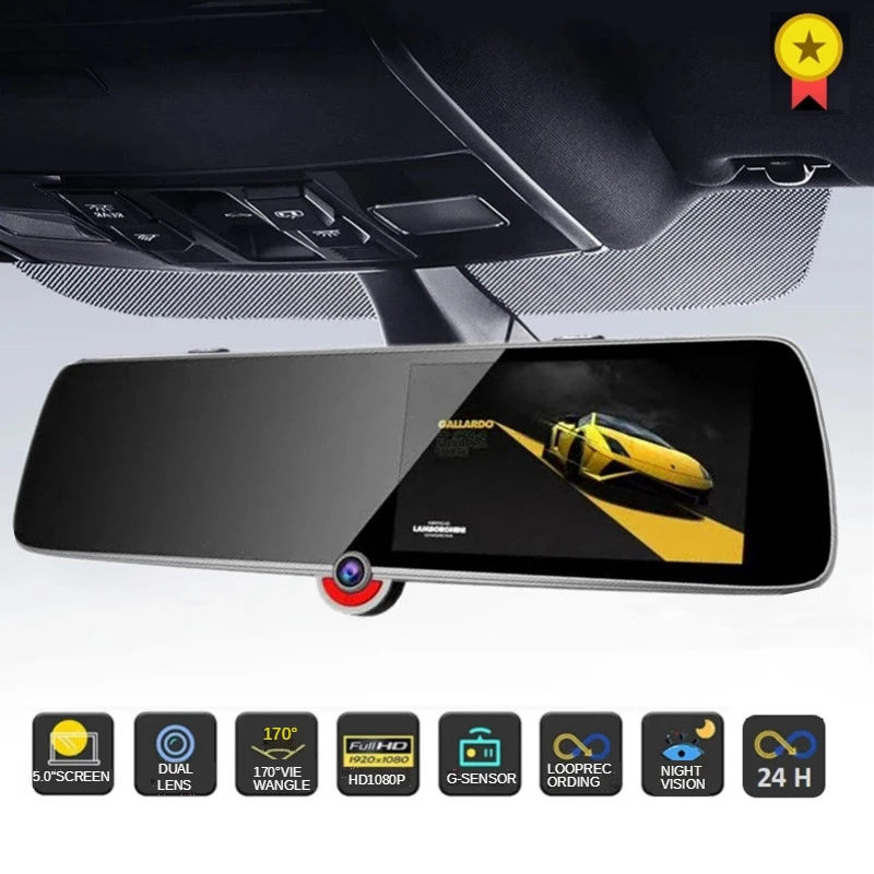 5-дюймовый сенсорный IPS-экран Автомобильный видеорегистратор тройная запись