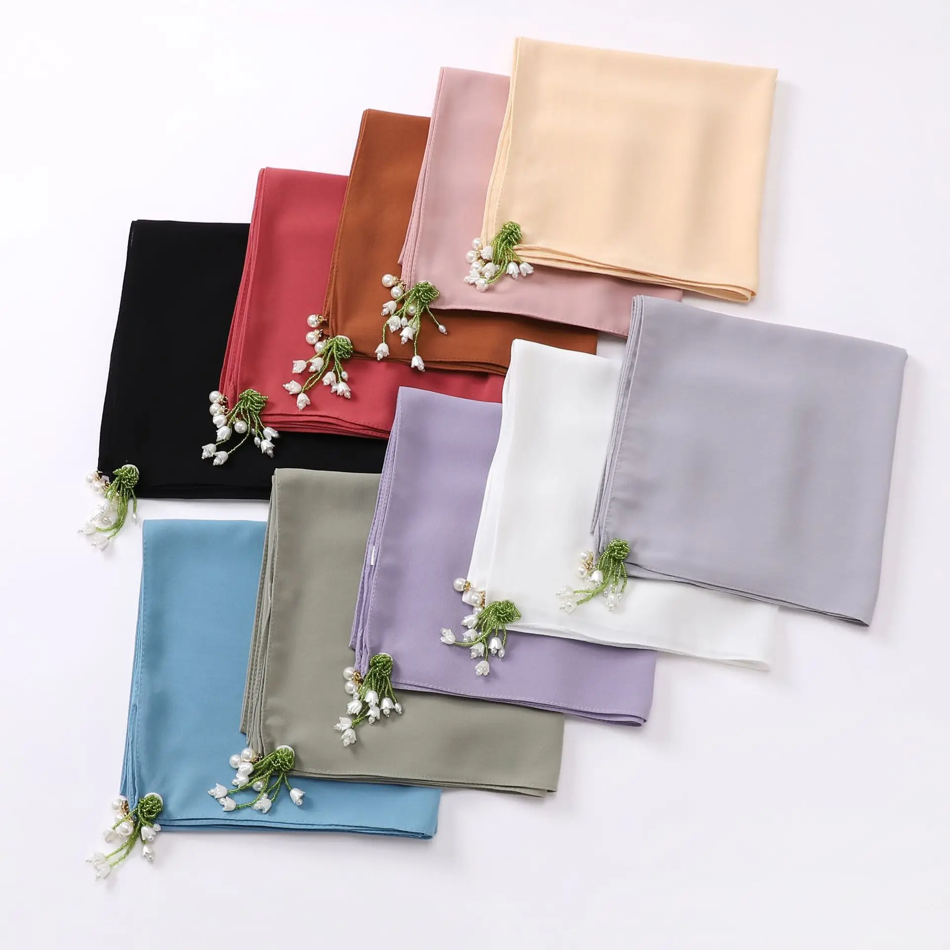 Новый жемчужный шифоновый хиджаб мусульманская мода вышитый квадратный шарф 90