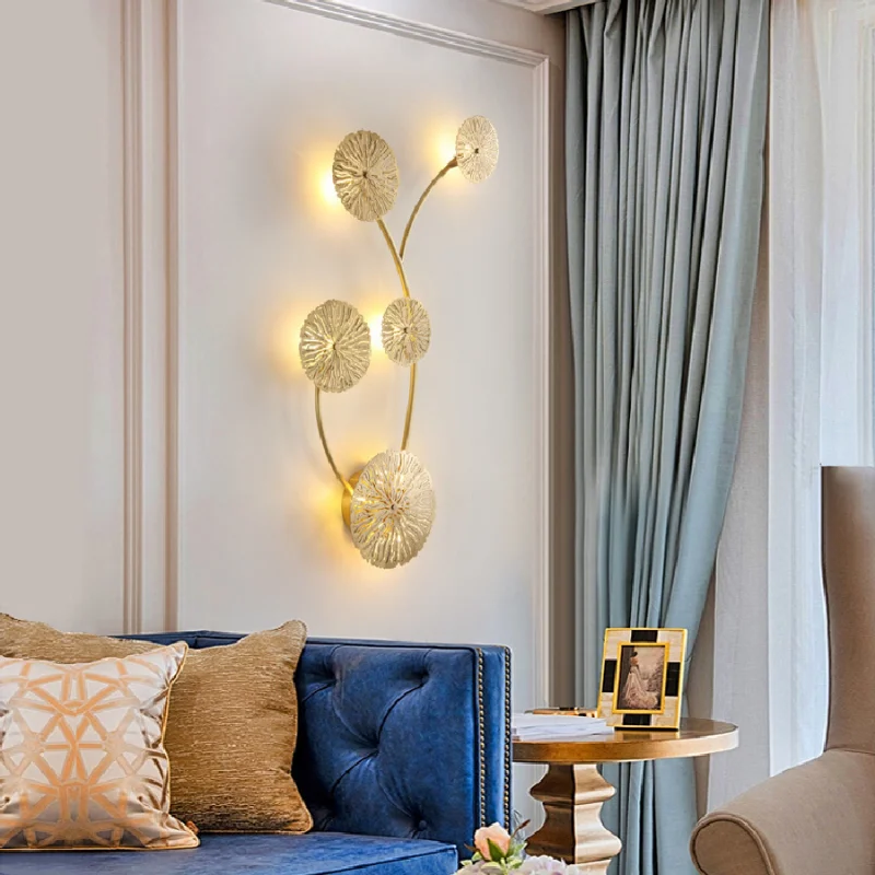 

New 2023 Modern Copper Lotus-shaped Lights Gold Wall Lamp Fixture Hotel Cafe Restaurant Decor Light Home Decoration Indoor decor