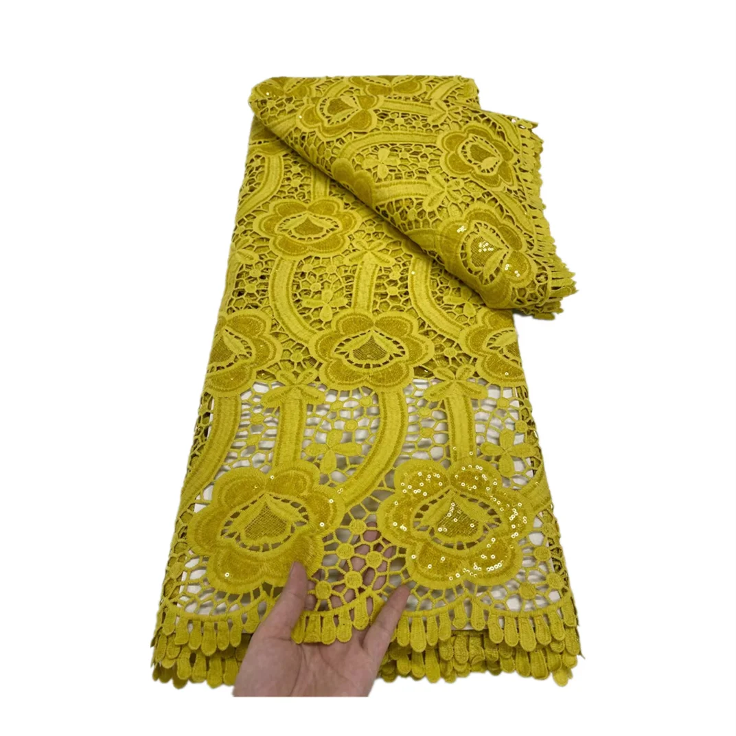 

Pure Color African Sequins Lace Fabric for Gown Sewing Beautiful Milk Silk Lace Fabric for Bridal Dress 5 Yards WJYG34