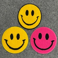 new fashion pink yellow smiley pattern chenille clothes sewing patches for repair garment jacket coat diy needlework accessories