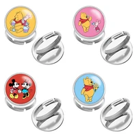 disney mickey mouse donald duck winnie stainless steel photo glass cabochon ring adjustable gift j1910