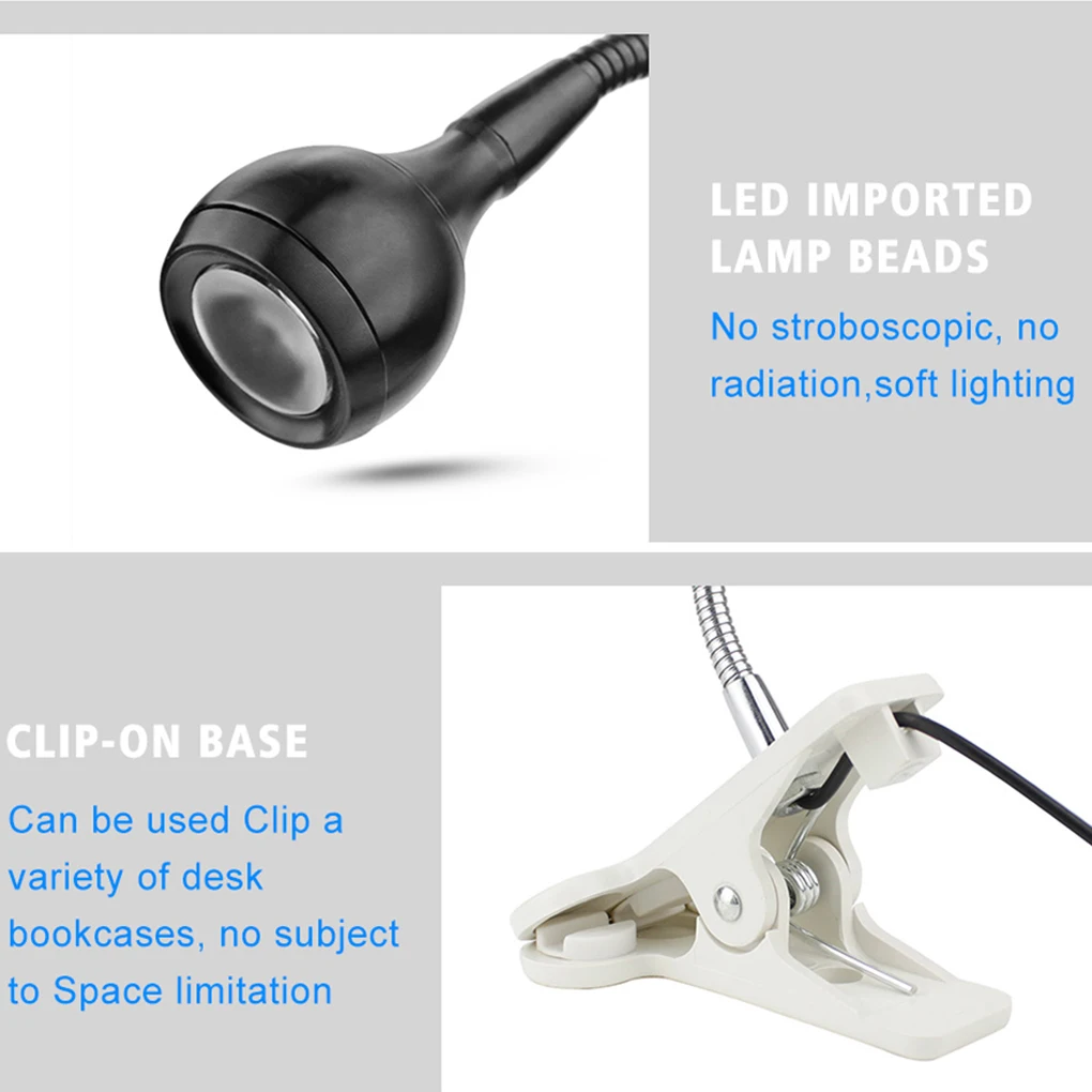 

USB Flexible Reading LED Light Clip-on Beside Bed Desk Table Lamp for Bedroom Living Room Office