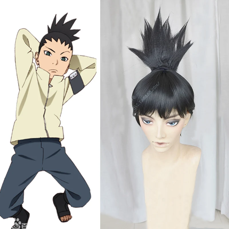 Парик для косплея Boruto: the Movie Shikadai Nara Shikamaru, с коротким черным хвостом, термостойкий
