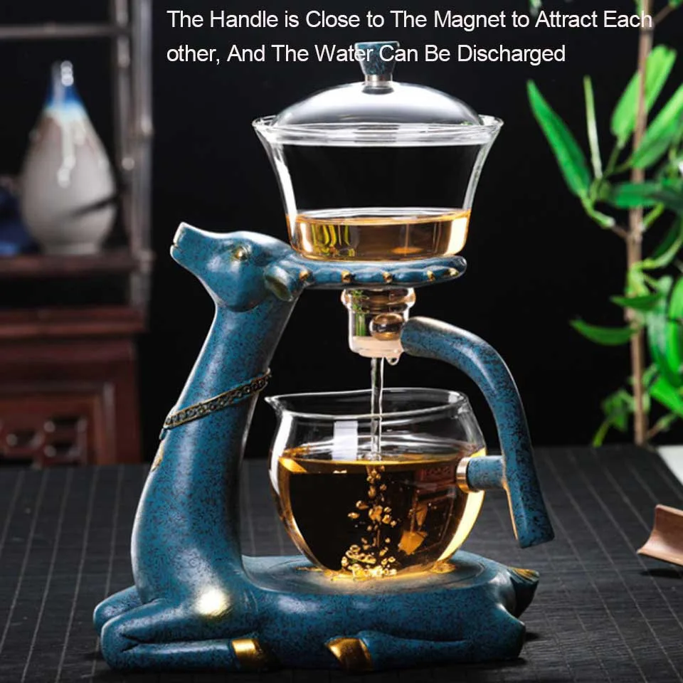 

Стеклянный чайный набор кунг-фу с оленем, термостойкий стеклянный чайник, заварочный чайник, Магнитный поворотный чайник, набор кофеварки