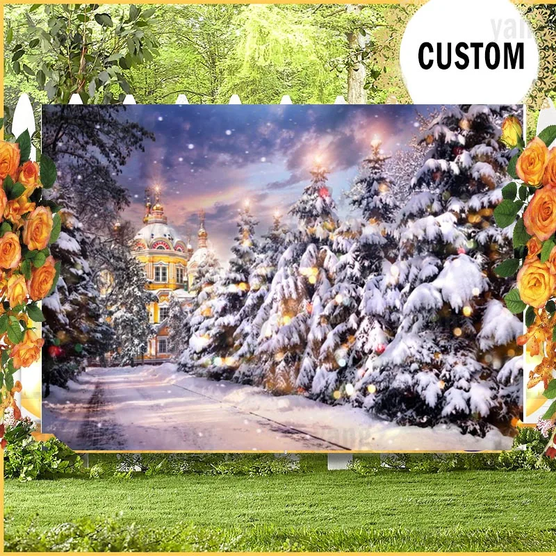 Winter Wonderland Forest Photo Backdrop Pine Tree Snow Mountains Christmas Party Photography Background Photocalls Banner