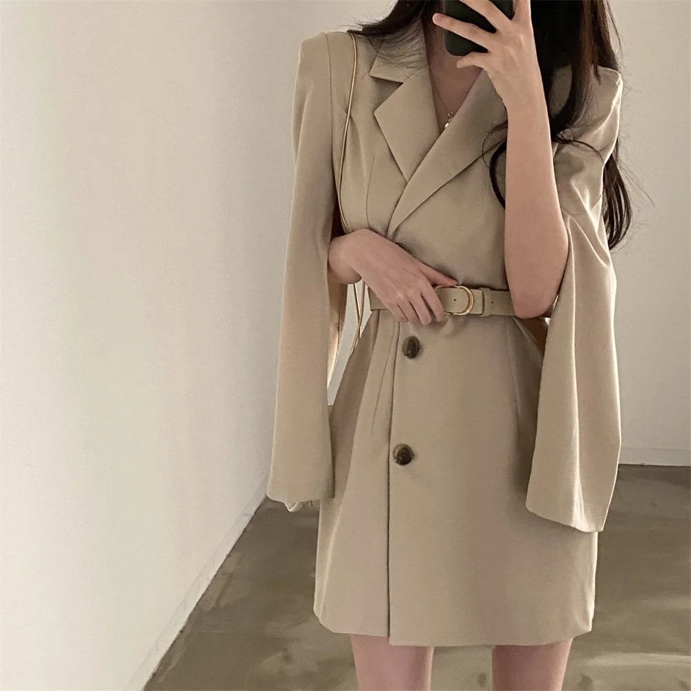 

Женское платье-блейзер с поясом Alien Kitty, однотонное элегантное приталенное офисное платье с высокой талией, в винтажном стиле, осень 2022