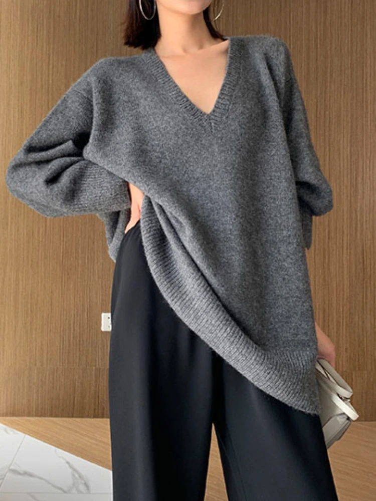 

Women's Sweater Autumn Winter V-neck Loose Pullover Knitwear Casual Fashion Pullovers Long Sleeve Top Pullover Woman Clothing