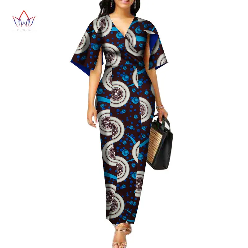 

African Ankara Dresses for Women Elegant V-neck Slim Wax Print Dashiki Party Dress Vestidos Africanos de Fiesta Mujer