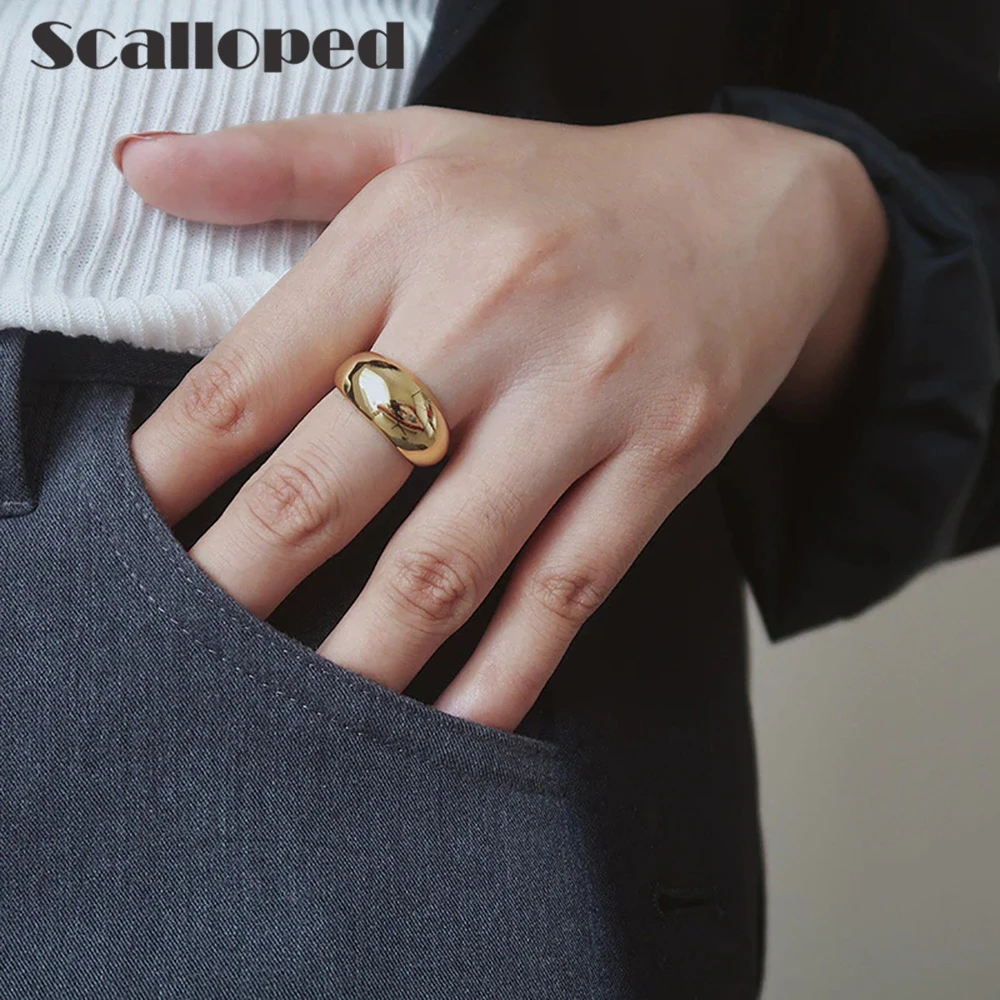 

SCALLOPED Vintage Circular Arc Rings 14K Gold Plating Stainless Steel Noble Lady Finger Jewelry Women Girls Street Accessory