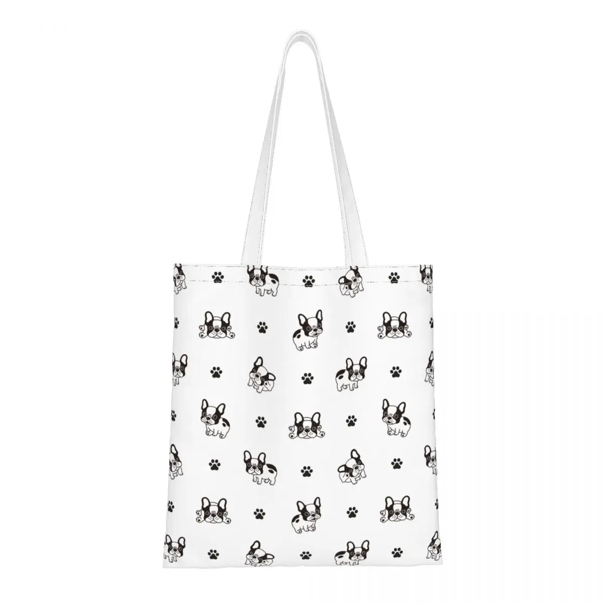 

Bulldog Dog Reusable Shoulder Bag Women Tote Bag Cute Animal Large Capacity Handbag Retro Canvas Bag for Shopper Shopping