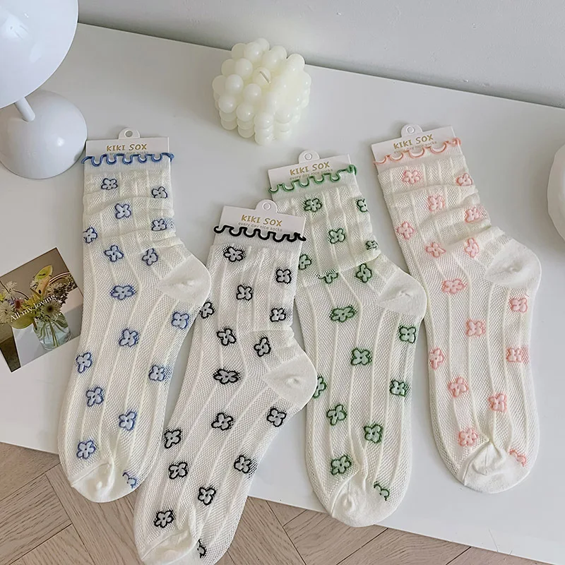 

Носки женские летние новые Мультяшные цветки тонкие кружевные носки дышащие носки с деревянными ушками