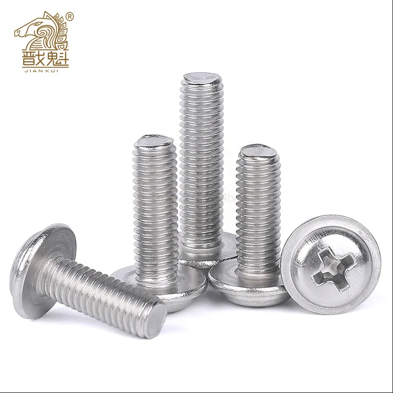 

10/50pc M2M2.5M3M4M5 304 A2 Stainless Steel PWM DIN967 Cross Phillips Pan Round Truss Head With Washer Padded Collar Screw Bolt