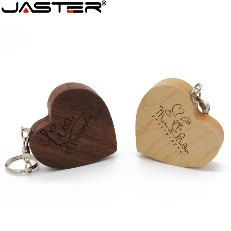 

JASTER 4GB to 32GBwooden heart Custom DIY LOGO USB 2.0 Memory USB flash stick Pendrive(free custom logo)