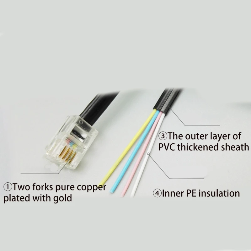 RJ91 4-жильный стационарный телефонный кабель с изогнутым проводом 4P4C Телефонная