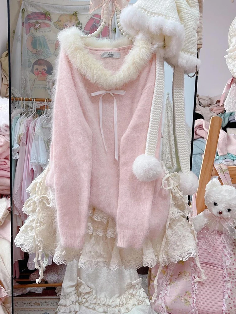 Милый корейский вязаный свитер женский осенне-зимний джемпер из искусственного