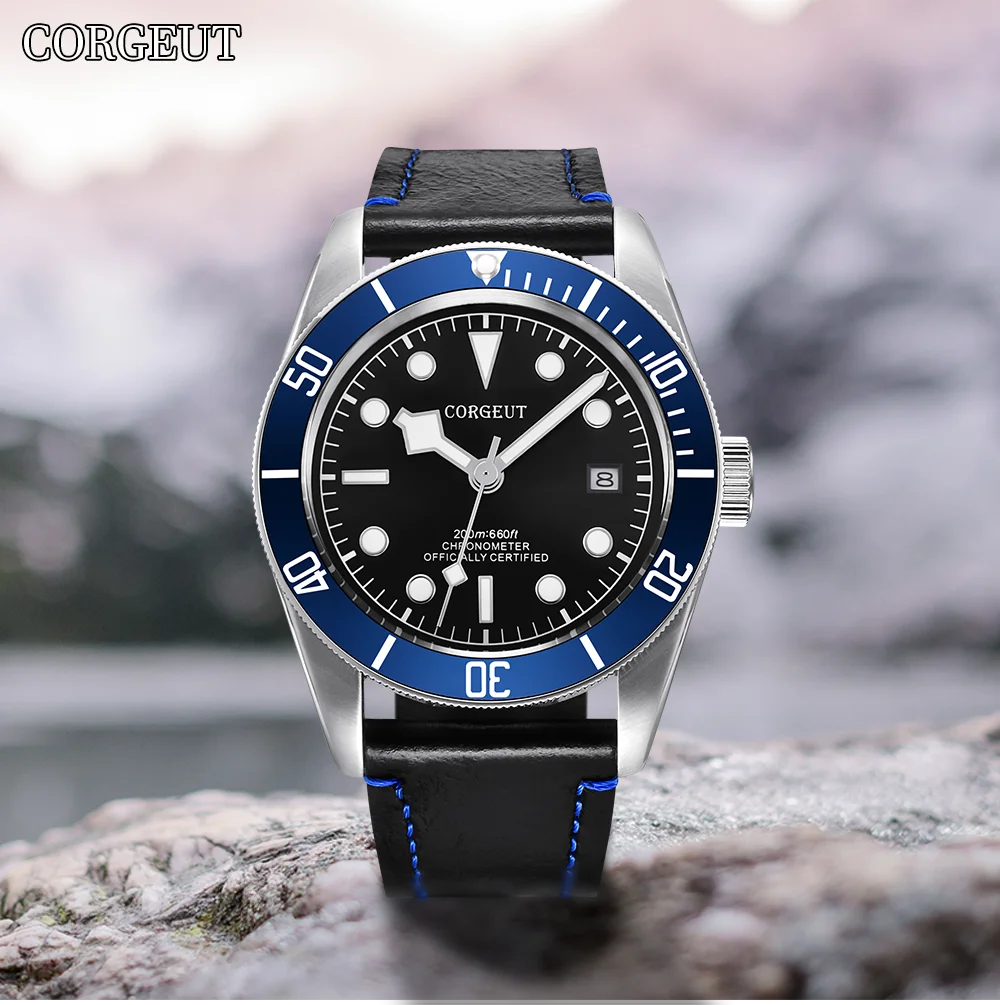 

CORGEUT 41mm Sapphire Automatic Mechanical High Luxury Leisure Watchs for Man Rotatable Dual Time Zone Ring 100m Waterproof Date