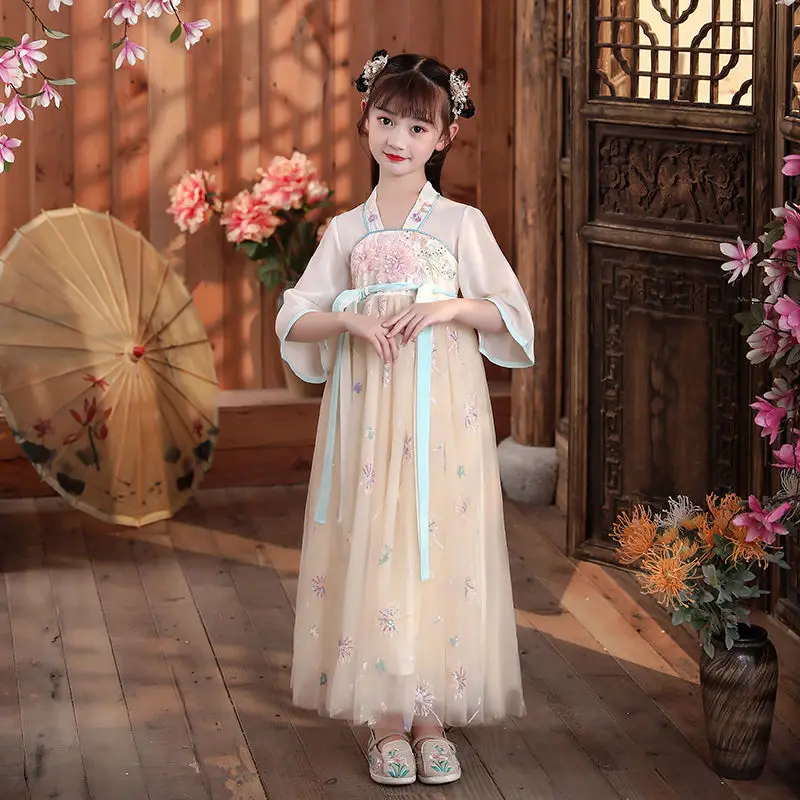 

Детское милое платье с вышивкой, костюм китайской принцессы ханьфу, японские и корейские детские костюмы, платья Тан для девочек