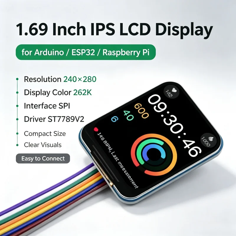 Фото 1,69-дюймовый IPS LCD-модуль с драйвером ST7789V2, интерфейсом SPI 240×280, 262K цветами, для Arduino ESP32, Raspberry Pi 4B, 3B+, Zero №1