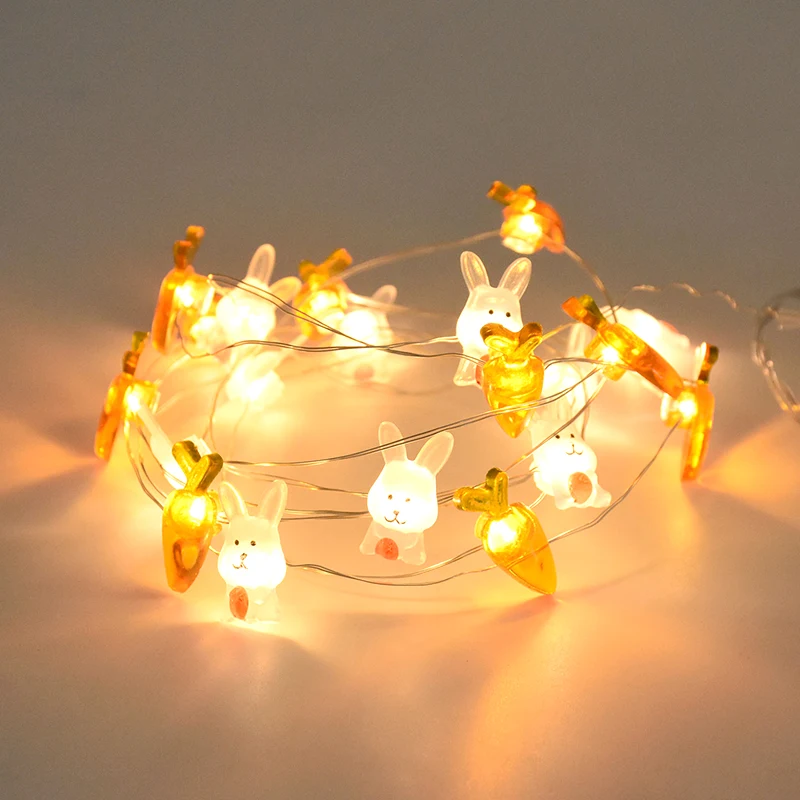 Купи 2M 20LED Easter Bunny Carrot String Lights Cartoon Eggs Rabbit Fairy Light Waterproof Battery Box Happy Easter Party Decoration за 203 рублей в магазине AliExpress