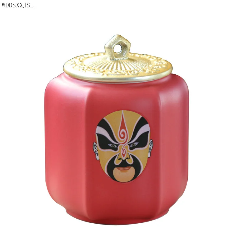 

WDDSXXJSL Chinese Beijing opera facial makeup ceramic Tea caddy airtight jar home coffee table Tea Savings Box tea house tea set