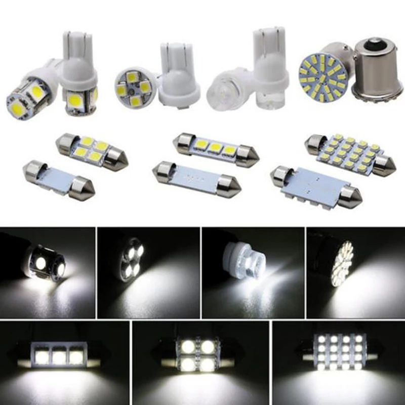 

14pcs Car LED Lights Interior Lights 6000K 12V T10 168 2825 W5W 921 Kit For Car Vehicle Map Dome Door Trunk License Plate Light