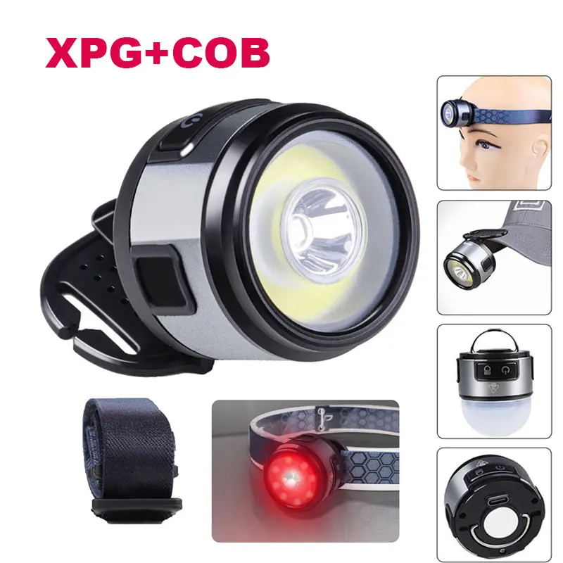

Налобный фонарь XPG + COB для кемпинга, 800 мАч, мини-USB, фонарь для кемпинга, водонепроницаемый индикатор IPX4 с магнитом и крючком для ночного бега,...