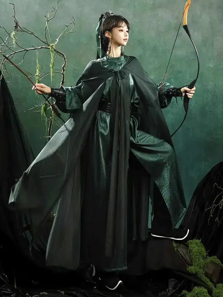 Фото Новинка 2025 года, халат Hanfu Tang System с круглым вырезом, плащ Fairyism Guofeng, струящийся ежедневный плащ, браслет, косплей, пояс, зеленый №1