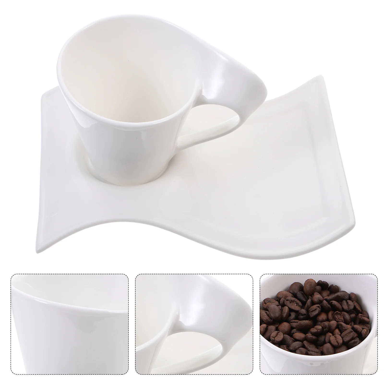 

Cup Ceramic Mug Coffee Tea Saucer Wave Cups Cappuccino New Porcelain Set Espresso Caffe Latte Mugs White Cafe China Drinking