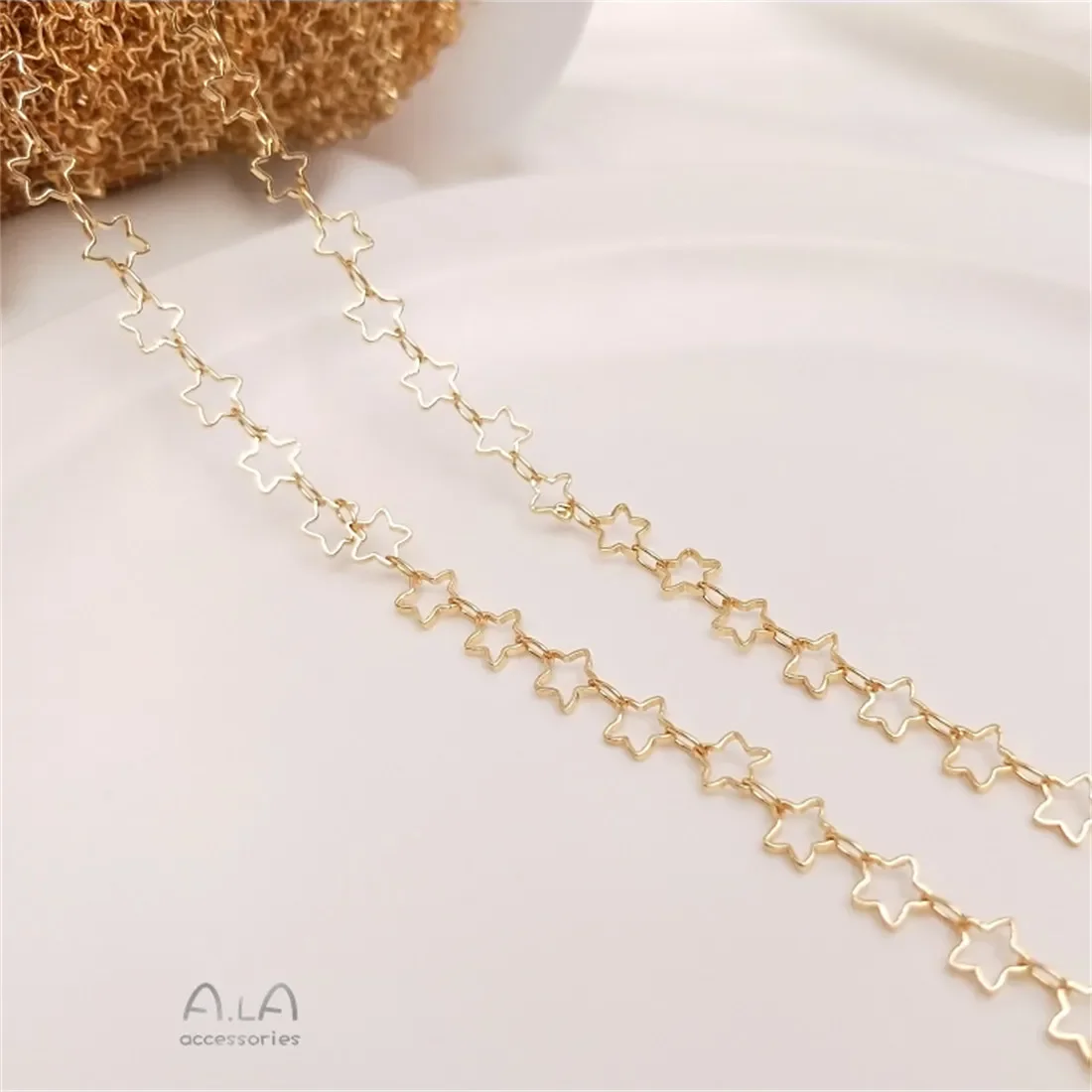 14 К Натуральное Золото 5 мм Маленькая Пятиконечная Звезда Цепочка Свободная