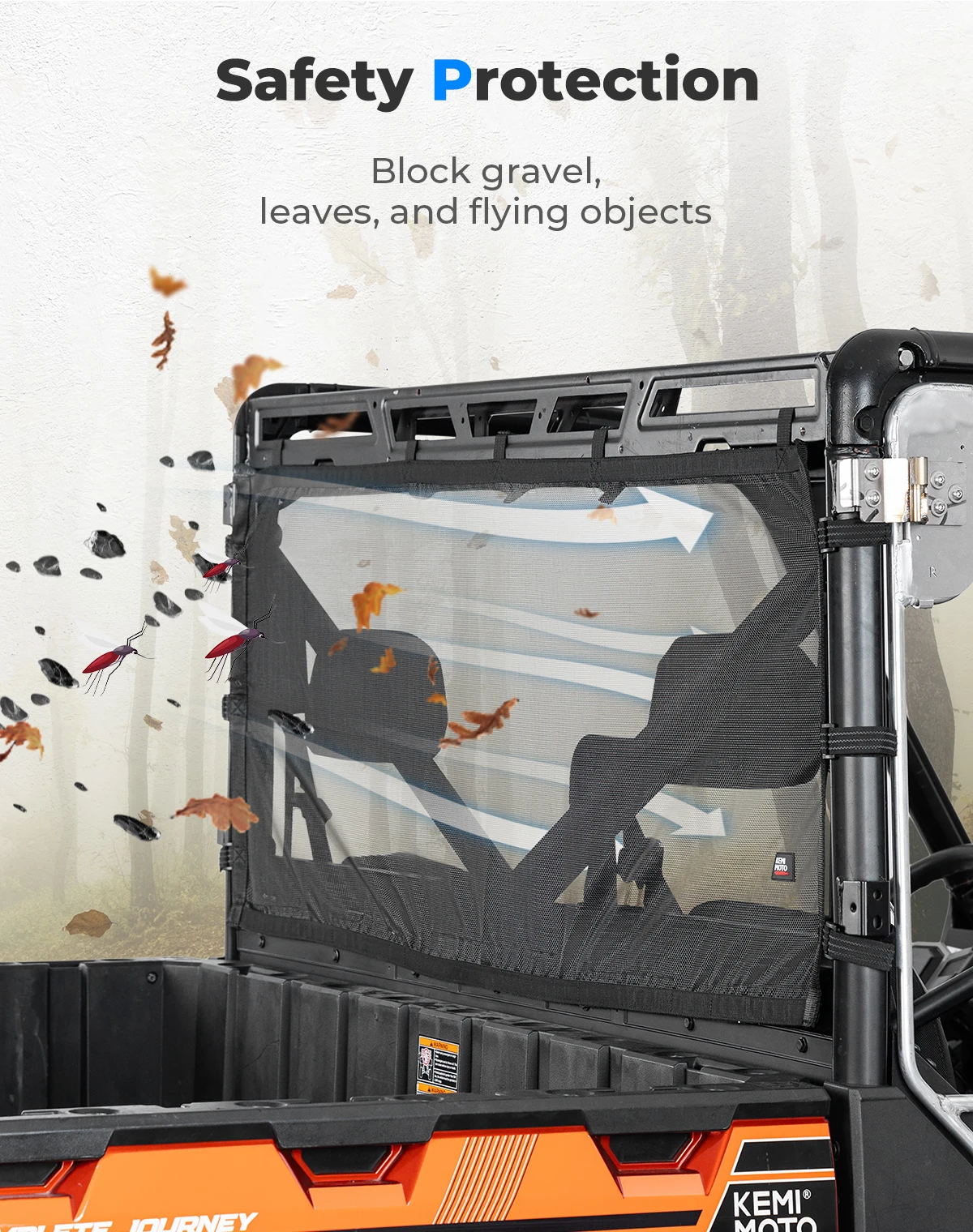 Фото Мягкая сетка на заднее окно KEMIMOTO UTV, совместимая с Polaris Ranger XP 1000/Ranger Crew XP 1000 2017-2024, защита от солнца и ультрафиолета №2