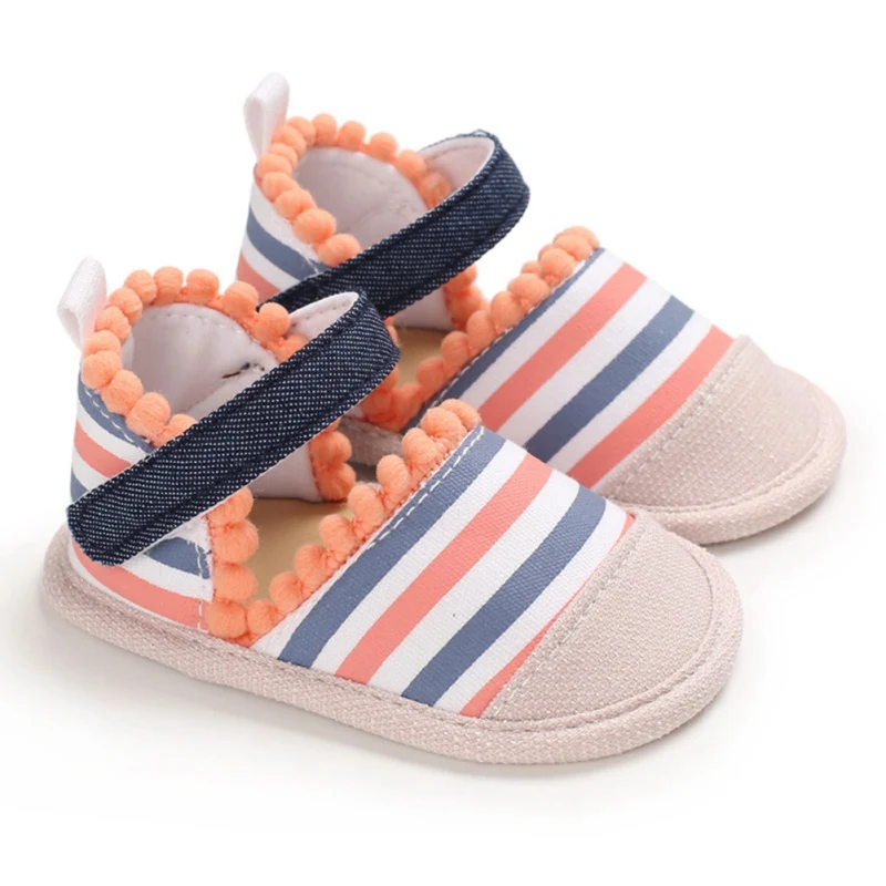 

Summer Newborn Baby Girls Shoe Breathable Anti-Slip Striped Sandals Shoes Toddler Soft Soled First Walkers Shoes