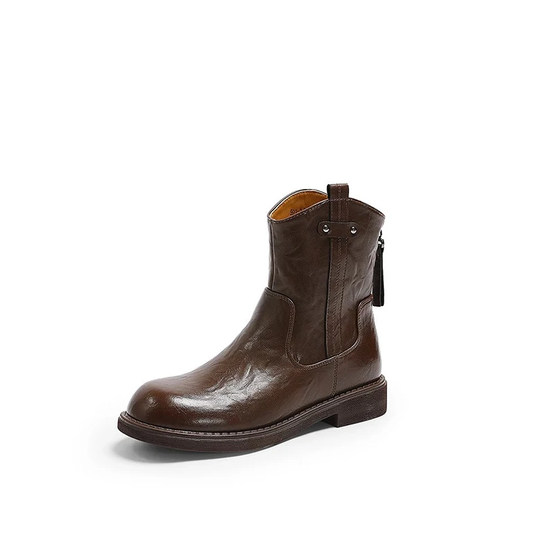 Женские ботильоны на плоской подошве зимняя кожаная хлопковая обувь женская